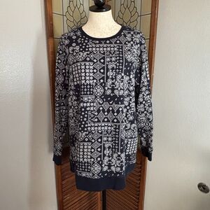 Lands End Serious Sweats Bandana Sweatshirt Navy French Terry Paisley Size L